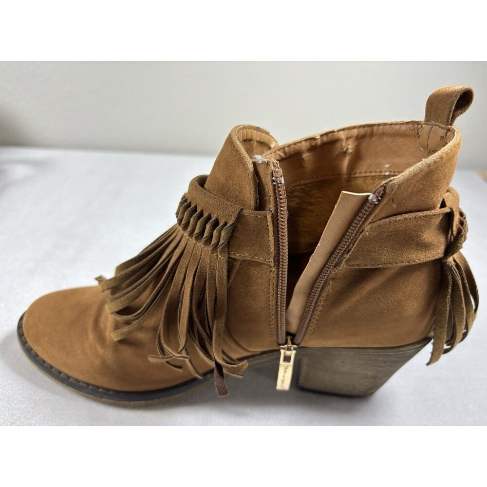 Women’s Fringe Ankle Boots Size 9 Brown Faux Suede Western Boho Zip Booties - Picture 6 of 10